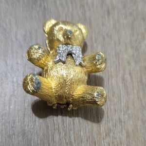 Vintage Max Factor Gold Tone Teddy Bear 1.5" Pendant